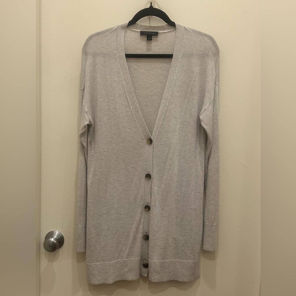 Oversized Ann Taylor Gray Cardigan Sweater V-Neck Long Knit